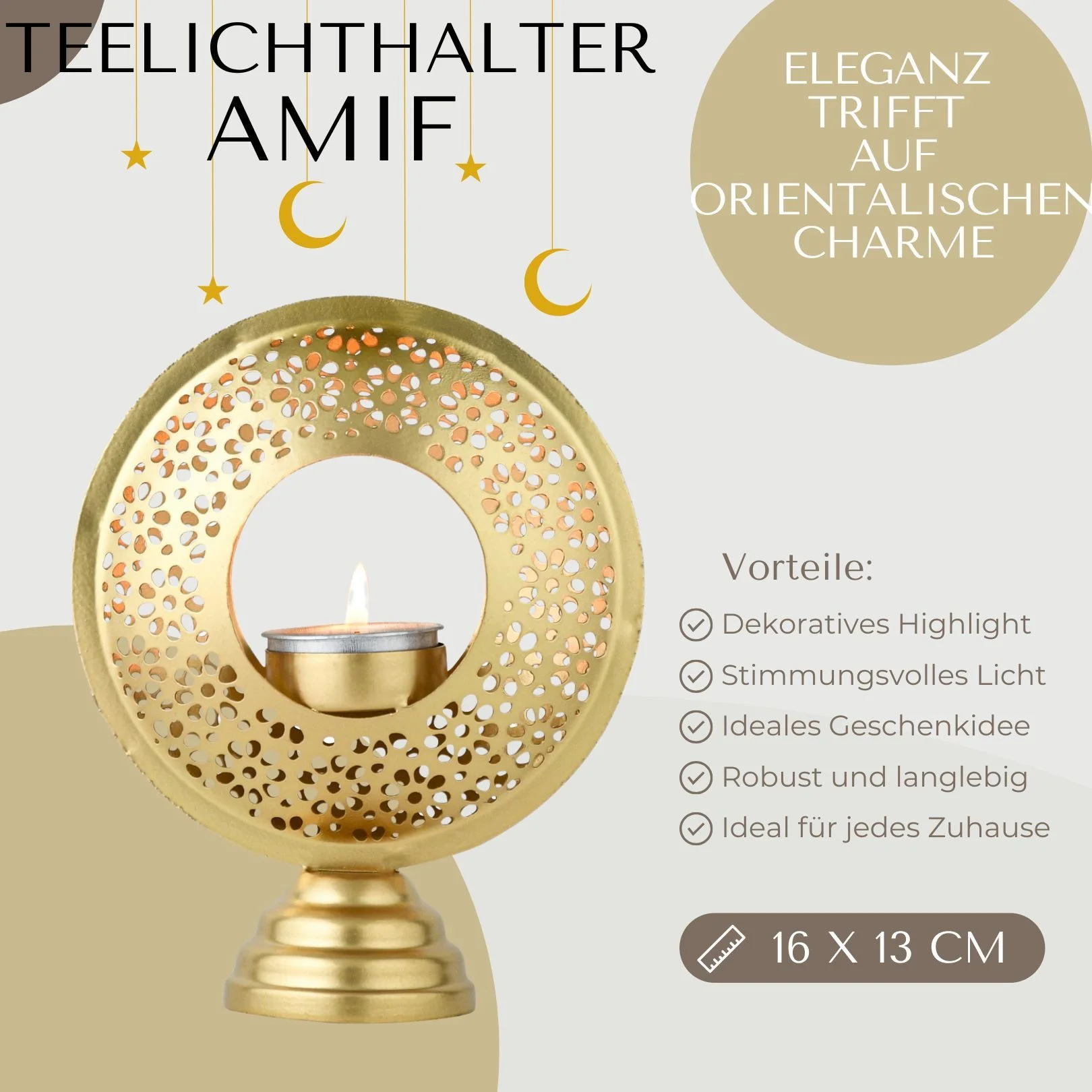 MARRAKESCH ORIENT & MEDITERRAN INTERIOR – Teelichthalter „Amif“ 16 cm
